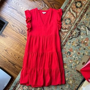 Entro Red Tiered Midi Dress